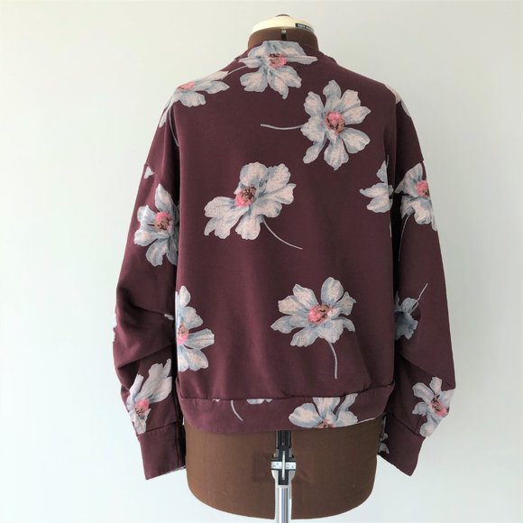 Burgundy Floral Sweatshirt with Statement Sleeve - Picture 3 of 9